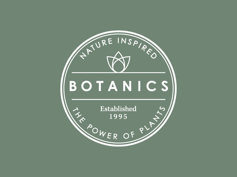 White Botanics Logo on Green Background