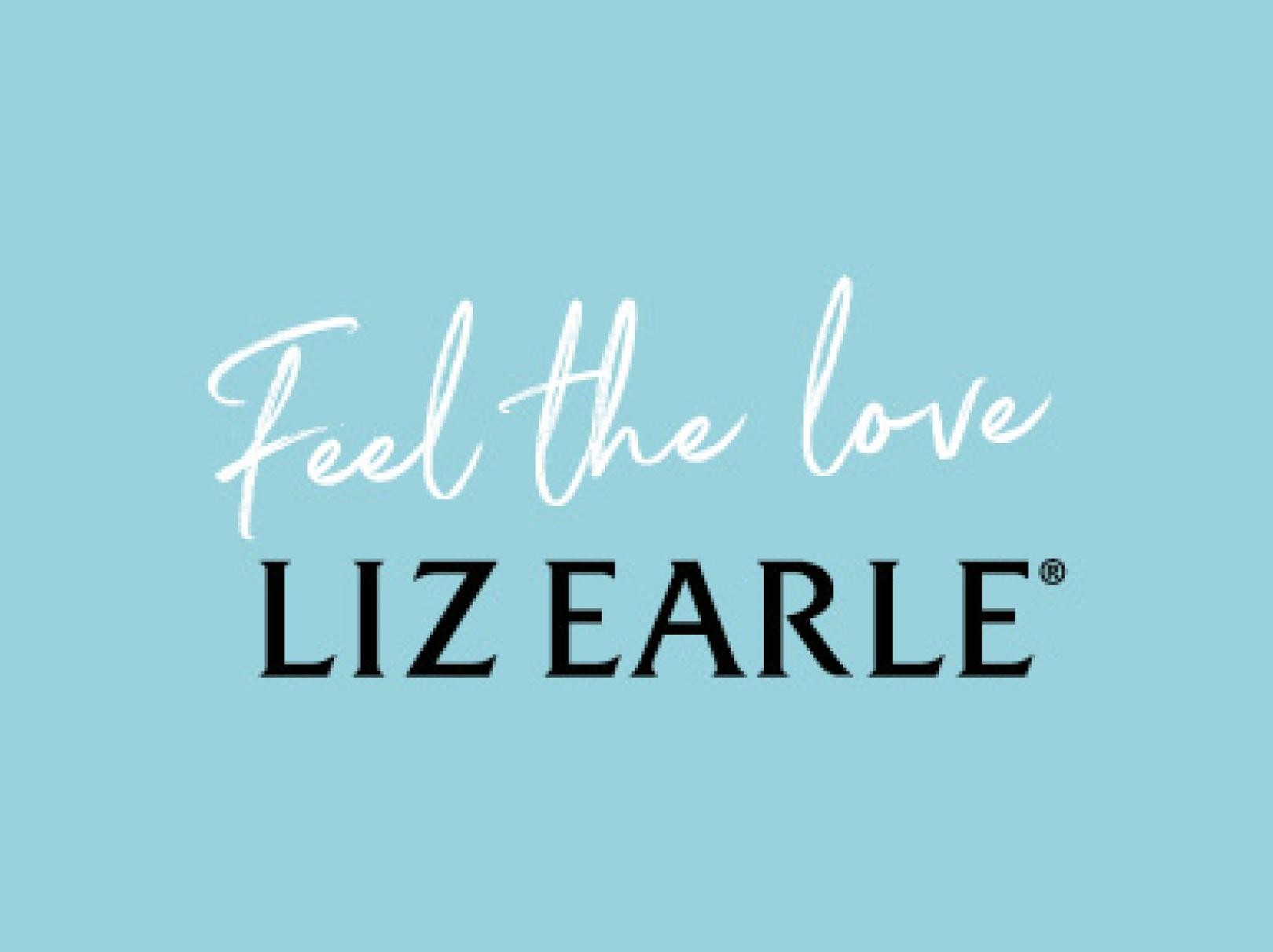 Feel the Love Liz Earle Logo on Blue Background