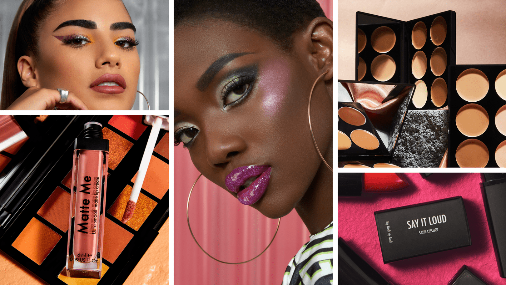 Grid image including Sleek models and product shots