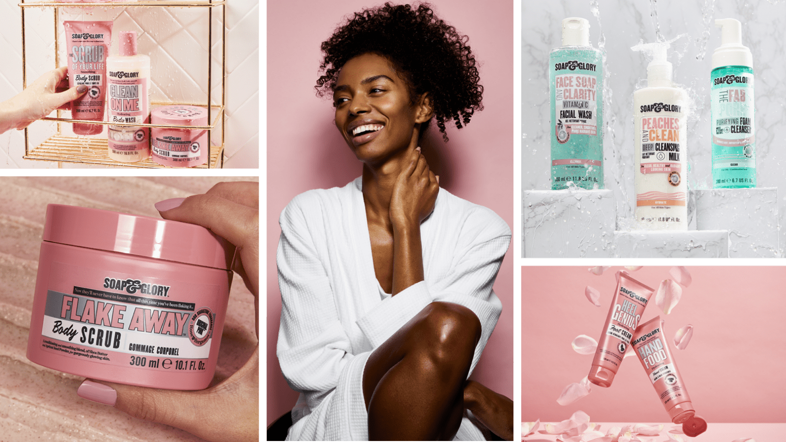 Grid image including Soap & Glory product and model shots