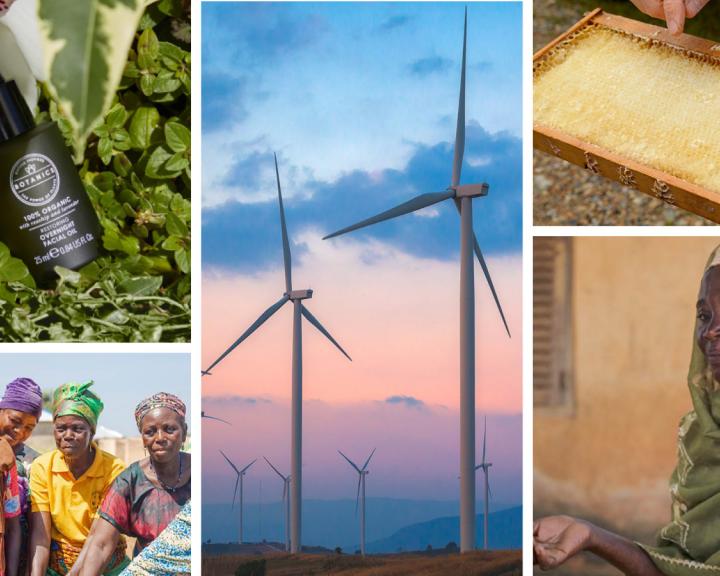 Grid image of people, ingredients and product shots