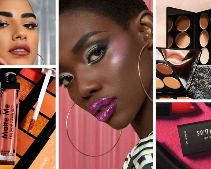 Grid image including Sleek models and product shots