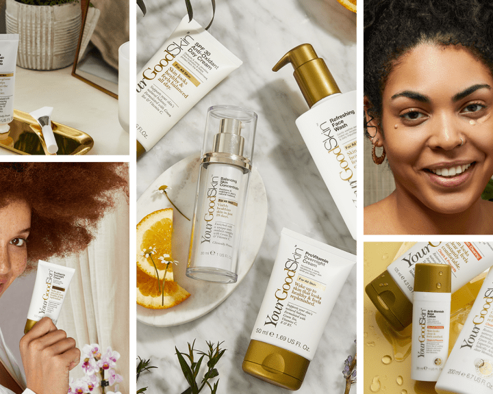 Grid image including Your Good Skin models and product shots