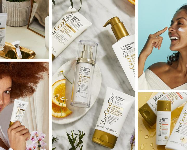 A collection of YourGoodSkin products and consumers
